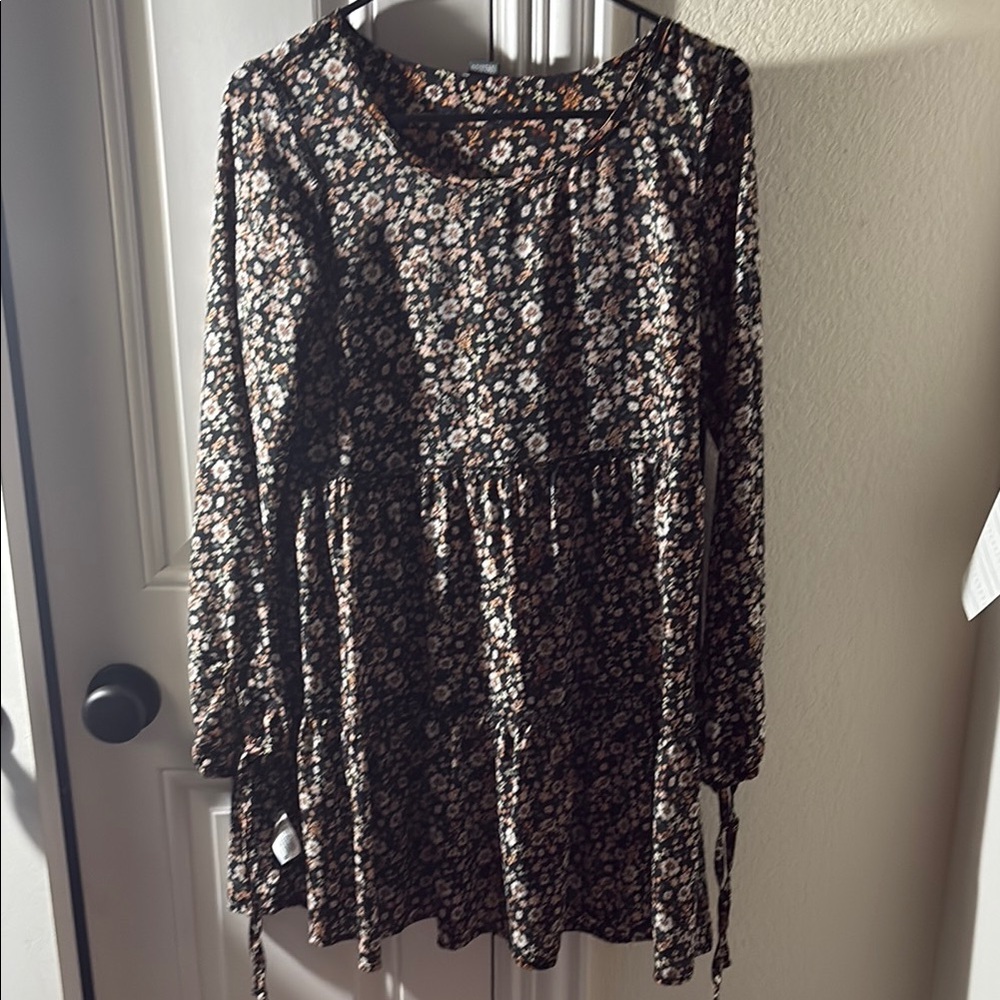 Black Floral Long Sleeve Dress
